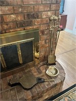 VERY NICE BRASS FIREPLACE TOOLS SET & GR8 BELLOWS