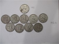 (10) 1952 & 1952-D Franklin 1/2 $