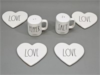 Lot: Rae Dunn Salt/Pepper Shaker & Coasters