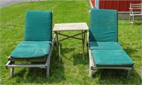 Pair Chaise Lounges & Table