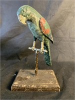 Folk Art Metal Parrot on Stand, Hand Painted