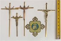 4 Crucifix en laiton + promesse de Jésus vtg