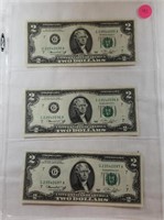 3 Two Dollar 1976 Chicago Federal Reserve Notes
