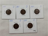 1911D Five Lincoln Wheat Cents