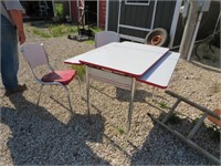 1950s Porcelain Top Draw Table w/ 2 Chairs