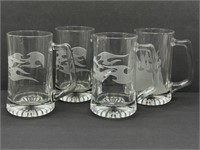"Flames" Lot of Frosted Glass Mugs