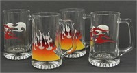 "Flames" Lot of Clear Glass Mugs