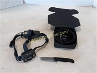 Head Lamp, Leather Belt, & Folding Knife
