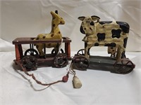 Two vintage wooden pull along toys