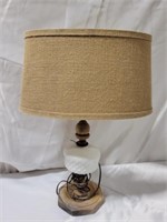 Vintage wood milk glass lamp