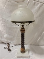 Marble base wood lamp with glass shade
