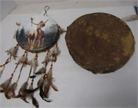 Native American Deer Skin Drum And Wall Hanger