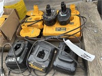 Many DeWalt batteries and (4) battery chargers