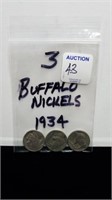 3- BUFFALO NICKELS 1934