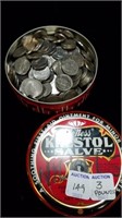 3 POUNDS WORTH OF NICKELS IN TIN MIXED DATES