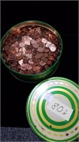 16 POUNDS WORTH OF 1980'S PENNIES IN TIN