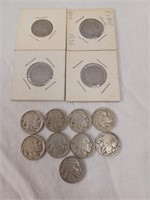 11 Buffalo Nickels & 2 V-Nickels