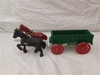 Cast Iron Horse Drawn Wagon 10 1/2" long