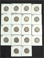 18 different Buffalo Nickel coins in holders