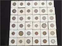 36 vintage and antique coins in holders