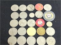 25 vintage casino tokens coins