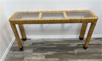 Mid century rattan console and brass footed
