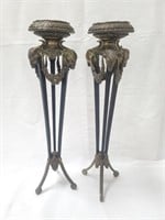 Pair of Vintage ram head brass candle holders