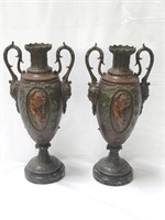 Pair of antique French figural spelter urns on