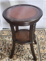 Wicker and wood round side table
