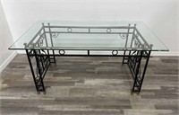 Wrought iron & brass glass top desk as is