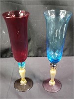 Pair of hand blown Murano goblets