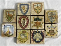10 antique hand painted terracotta tiles