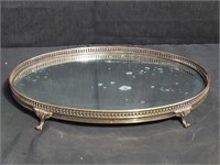 Brass silver plated mirror perfume tray, 16 3/4"l.