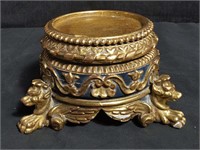Wood Handpainted gilt candle holder, 5" h. x 6