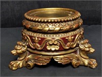 Wood Hand painted gilt candle holder, 5" h. x 6
