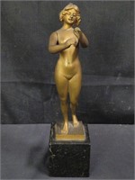 Signed nude bronze sculpture on marble base