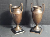 Pair of brass mounted urns / vases, 14 1/2" x  6