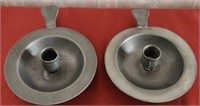 B - PAIR OF PEWTER CANDLE HOLDERS (F137)