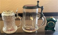 B - COLLECTOR BEER STEINS & SMALL CLOCK (L174)
