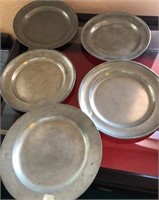 B - LOT OF 5 PEWTER PLATES (L165)