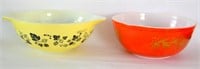 2 Large Pyrex Bowls Yellow 13" Handled & 10" Red