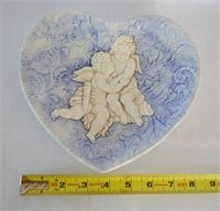 Heart Shaped 8" Plate Cherubs Blue Lace Italy 7738