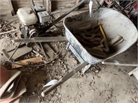 Wheel barrow and cement tools