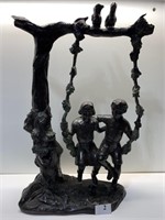 BRONZE 26" H TWO CHILDREN ON A SWING