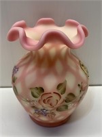 PEACH BLOW FENTON VASE HAND PAINTING BY D
