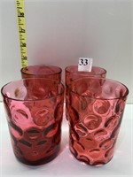 4 CRANBERRY COIN SPOT TUMBLERS 3.5" H