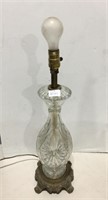 PRESSED GLASS LAMP WITH HEAVY BRASS BASE