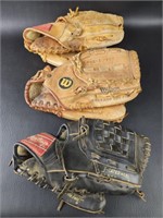 3 Vintage Baseball Gloves Wilson Rawlings Other