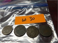 4 OLD COPPER COINS WELL CIRCULATED