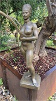 NATIVE TIMBER CARVED NUDE STATUE 76CM TALL